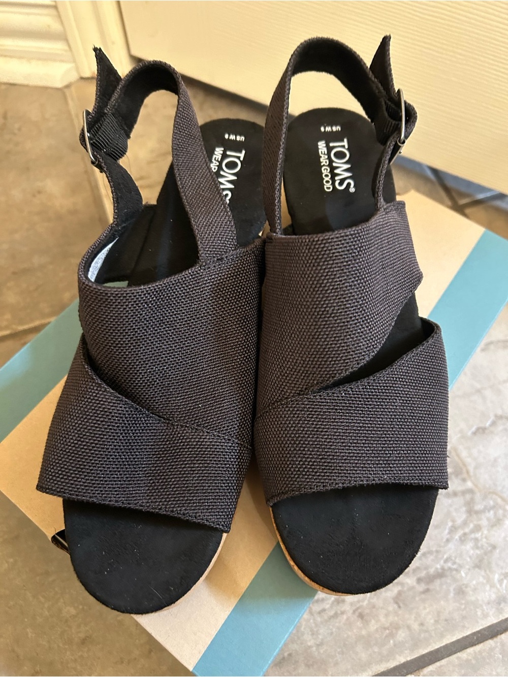 Toms Black Fabric Crisscross Slingback Sandals - Claudine